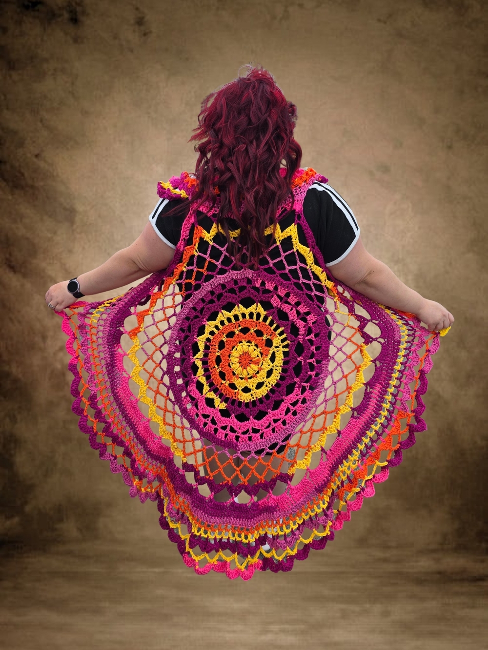 Vibrant Hand-Crocheted Mandala Shawl - Size Fits Most -6X